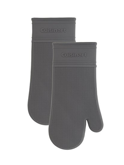 Cuisinart Silicone Oven Mitts with Quilted Liner- Not Slip, Heat Resistant up to 450° F- Grey- 2pk
