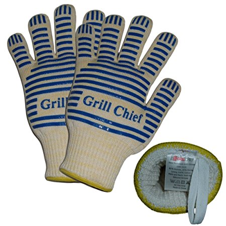 GrillChief Heat Resistant Gloves - Premium Quality Fire and Flame Resistant Mitt For Barbecues, Kitchen, Oven, Cooking, Insulated by Nomex and Kevlar Fibers, Heatproof with Non Slip Silicone Pads