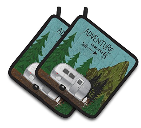 Caroline's Treasures Airstream Camper Adventure Awaits Pair of Pot Holders, 7.5HX7.5W, Multicolor