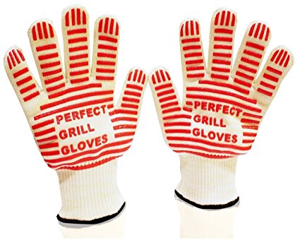 65% Sale! #1 BBQ Gloves - Oven Gloves - Perfect Grill Gloves - Extreme Heat Resistant EN407 Certified - 1 Pair flexible Gloves - Versatile than Mitts & Potholders - 100% Cotton Lining For Super Comfort - Red Stripes for Ultimate Grip - Your Safeguard Against Extreme Heat - (Large to X-Large)