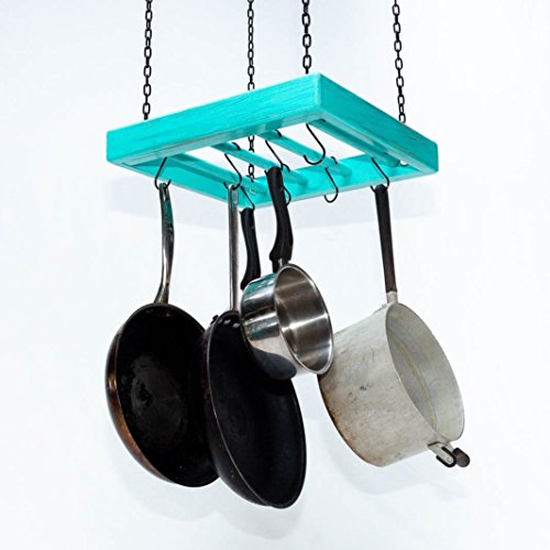 Pot Rack - Wooden - Ceiling Mounted - Square - Small - 4 Rungs - Hang Kitchen Pots and Pans