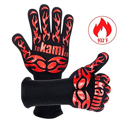 Yokamira BBQ Grill Oven Gloves, 932 °F/500°C Heat Resistant, Premium Insulated and Silicone Lined Aramid Fiber Gloves for Cooking, Baking, Smoking, Fireplace - Oven mitts 14