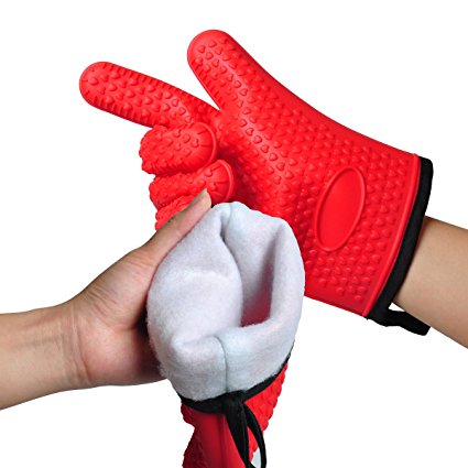 FLASH SALE - New Style Oven Gloves with Cotton Lining | Silicone Heat Resistant Grilling & BBQ Gloves for Cooking, Baking