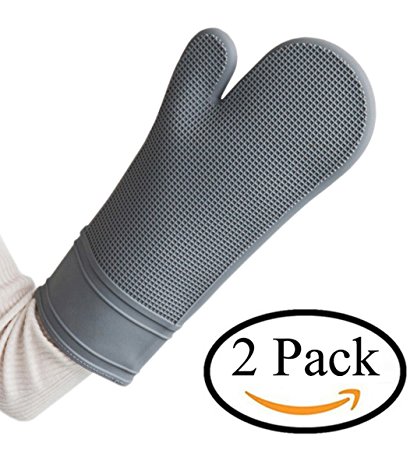 Silicone Thickening Oven Mitts,1 Pair of Extra Long Professional Heat Resistant Potholder Oven Mitts,Wilifdom Microwave Oven Baking Anti Scald Gloves- Oven Mitt Set of 2