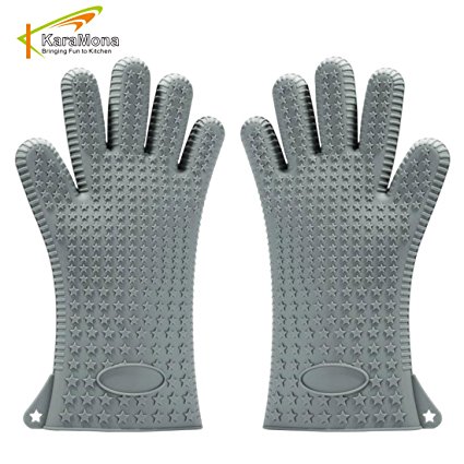 KaraMona Silicone Oven Mitts Grey, Extra Long Oven Gloves Heat Resistance, Silicone Pot Holders And Oven Mitts, Thick Silicone Gloves