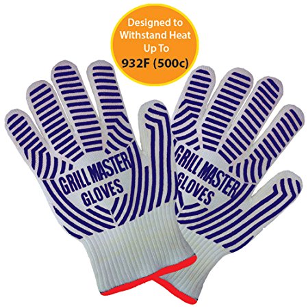 Oven Gloves Extreme Heat Resistant Gloves Ideal BBQ Gloves Rated to 932f  - Ideal Grilling Gloves by Grill Master (Grey)