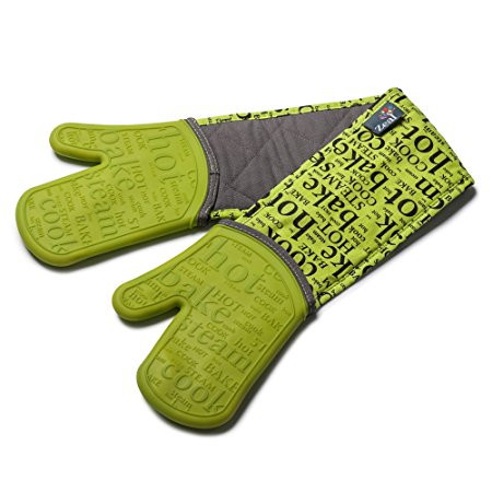 Zeal by CKS Hot Print Design Silicone and Fabric Double Oven Glove Lime Green V118L