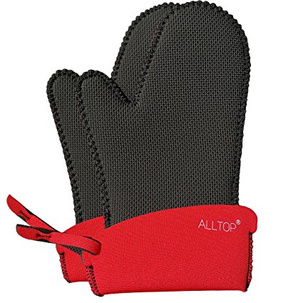 ALLTOP Oven Mitts/Gloves Heat Resistant,500°F at Least 45 Second,for Kitchen BBQ Cooking Baking Barbecue,Black Red,1 Pair