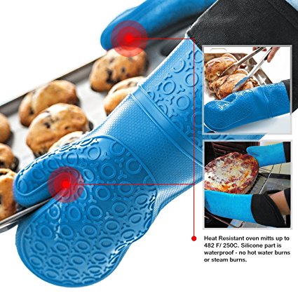 Oven Mitts, Easome Extra Long Professional Heat Resistant Cooking Gloves , Multi-use Barbecue Gloves, Cooking Mitts, Pot Holders, 1 Pair, Blue.