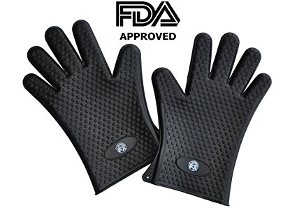 Extra Thick Silicone Kitchen Oven BBQ Grill Gloves. Waterproof, Heat Resistant and Insulated for Top Protection. Kitchen FX Grill Mitt Pair