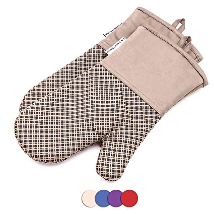 Silicone Oven Mitts 464 F Heat Resistant Potholders Plaid Cooking Gloves Non-Slip Grip for Kitchen Oven BBQ Grill Cooking Baking 7x13 inch as Christmas Gift 1 pair (khaki) by LA Sweet Home