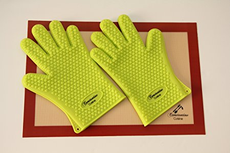 THE BEST in 2016 Constantine Cuisine Non-Stick Silicone Baking Mat and Lime Green Silicone Baking Gloves In A Convenient Baking Bundle. (Lime Green)