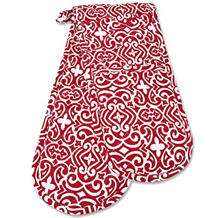 Smart Home, Pretty Red Swirls, 1 Piece, Long Double Oven Mitts Gloves, Heat Resistant, 100% Cotton, Extra Thick, Quilted