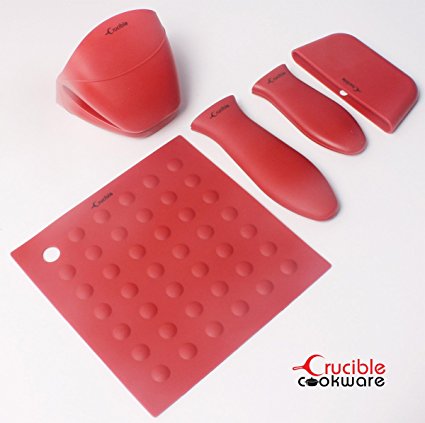 Crucible Cookware Silicone Hot Handle Holders (5-Pack Mix, Red)