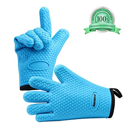 Silicone Oven Gloves Extra Thick Heat Resistant Oven Mitts from Aocome, for Cooking Grilling BBQ and Baking, Quilted Cotton Lining, Waterproof Non-Slip Grip Food Grade Safe 1 Pair