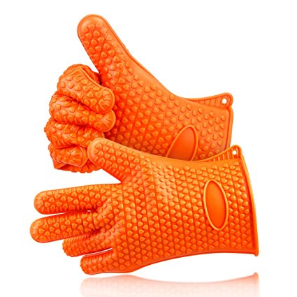 Silicone Heat Resistant Grill Oven Gloves, 2pc/set, Voscale BBQ Cooking Oven Baking High Temperature Work Gloves (Orange)
