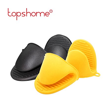 Silicone Heat Resistant Cooking Pinch Mitts, Mini Oven Mitts, Gloves, Cooking Pinch Grips, Pot Holder and potholder for kitchen, by Topshome (Black) … (Black+Yellow)