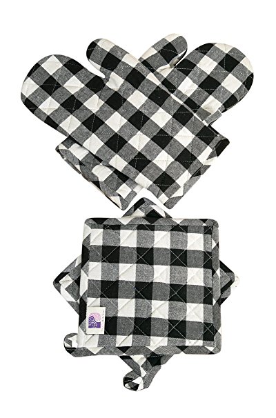 Oven Mitts & Pot Holders Checkered Black & White 4 pcs