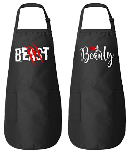 Beast & Beauty Matching Couple Aprons for Him and Her - His Her Wedding Anniversary Gifts