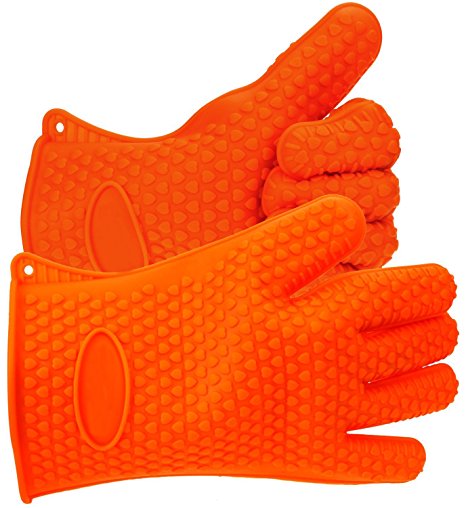 Sogode Heat Resistant Silicone BBQ Gloves Cooking Gloves Oven Mitts Set of 2 Gloves for Cooking, Baking, Smoking or Barbecue Color Orange