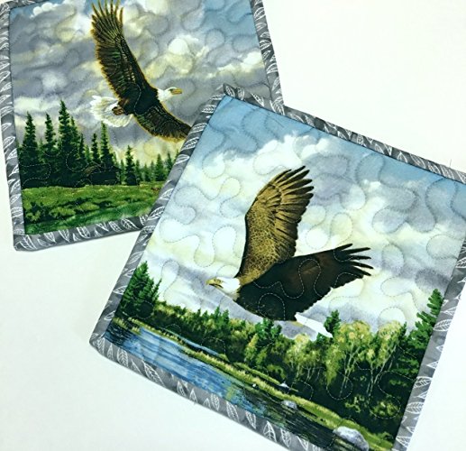 Pot Holders Eagles in Flight Hot Pads Handmade Quilted Set of Two