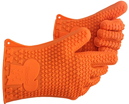 Heat Resistant Silicone Oven Mitts, Cooking Gloves, Pot Holder, BBQ Gloves for Barbeque, Grilling, Baking, Frying, Smoking, Unique design for best protection and grip