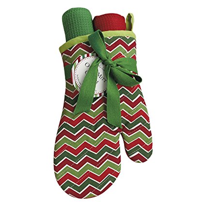 Holiday Cheveron Oven Mit and Dish Towel Gift Set