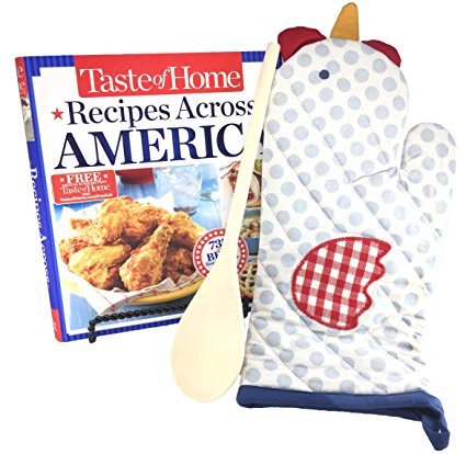 Lagniappe Trading Company Kitchen Farmhouse Chicken Potholder & Wooden Spoon Gift Set with Taste of Home “Recipes Across America” Cookbook