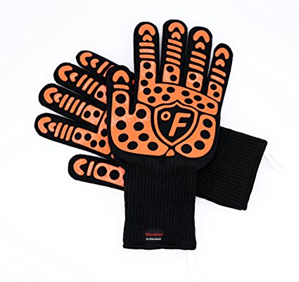 FahrenShield - High Performance 932 °F Premium EXTREME Heat resistant, Cut Resistant, Slip Resistant, Forearm Protection, Indoor Outdoor gloves for BBQ, Grilling, Baking, Cooking, Fireplace, Camping