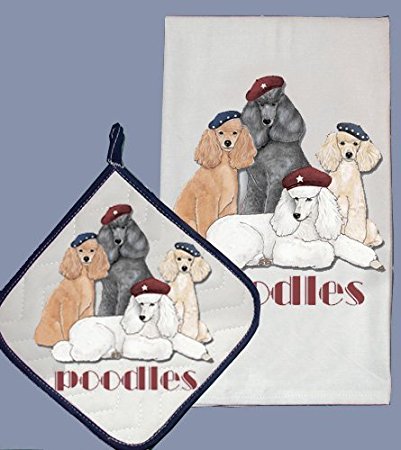 Pipsqueak Productions DP981 Dish Towel and Pot Holder Set - Poodle Standard