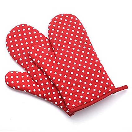 Life purchase Baking temperature microwave oven mitts, Set of 2 (Red Polka Dot)