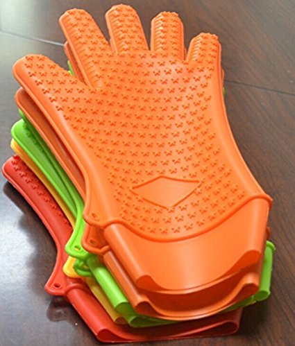 New Multifunction Heat Resistant Silicone Gloves (Large, Orange)