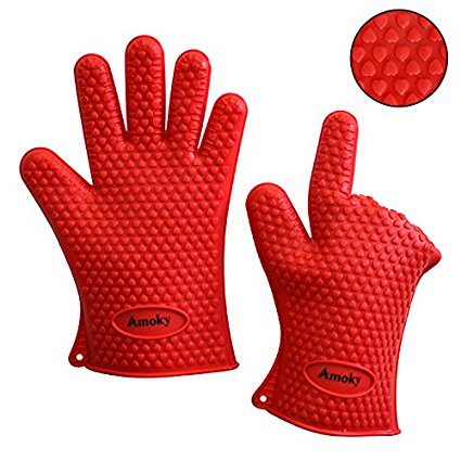 BBQ Grill Gloves Silicone Oven Mitts Hot Pads Insulated Waterproof Total Finger, Hand, Wrist Protection Most Versatile For Grilling/ Baking/ Cooking/ Smoking