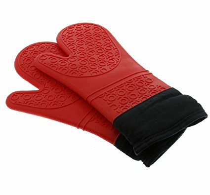 Pretty for Lifestyle 2 Piece Large Bbq/ Grill/ Cook/ Baking - Silicone Oven Mitts (Red)