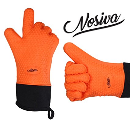 NOSIVA 12.5-Inch Waterproof Non-slip Silicone Oven Mitts - Orange
