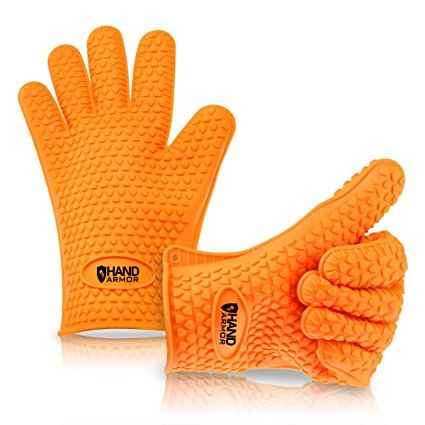 BBQ Grill Cooking Gloves By Hand Armor - Highest Quality Heat Resistant Silicone with Premium Five Finger Fit for Men or Women - Great for Camping, Baking or Cooking - Durable Multi-purpose Design for Use in Home Kitchen with Indoor Stove or Outdoors with Gas Camp Grills or Fire Pit As an Oven Mitt or Potholder - Makes the Perfect Grilling Accessories Gift Set - Protect Hands From High Temperatures of Boiling Water or Meat Smoker - Non-slip and Waterproof