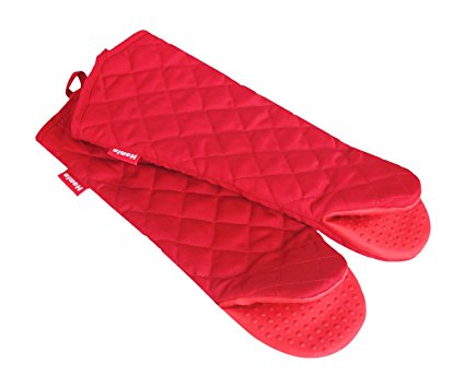 Honla 17-Inch Extra Long Oven Mitts with Non-Slip Silicone Grip - Heat Resistant to 500° F,1 Pair of Kitchen Oven Gloves for Cooking,Baking,Grilling,Barbecue Potholders,Red