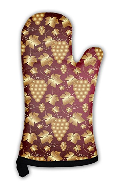 Gear New Oven Mitt, Golden Pattern On Red With Grapes And Leaves, GN14568