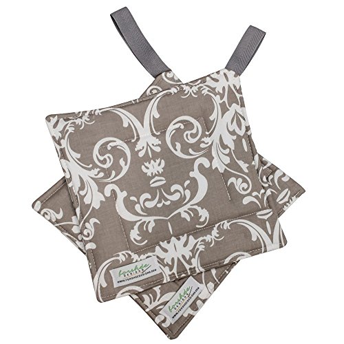 Handmade Floral Potholder | Heat Resistant | Colorful Pot Holder | Sewn Potholder | Fabric Hot Pad | Gray Damask | PH0014