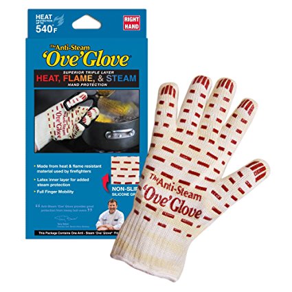 Ove Glove Right Hand Anti Steam Glove with Red Non-Slip Silicone Grip, Yellow/White