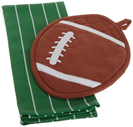 DII Game Day Football Shaped Pot Holder and Dishtowel Kitchen Gift Set
