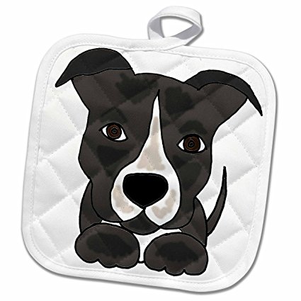 3D Rose Funny Pitbull Puppy Dog Cartoon Pot Holder, 8 x 8, Grey