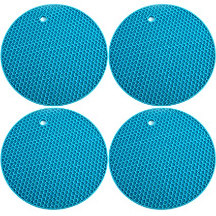 Ivalue Silicone Pot Holder Set of 4 Heat Resistant Non Slip Hot Pot Holder for Countertop (Blue)