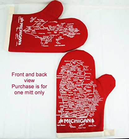 Michigan Oven Mitt-Upper & Lower Peninsula Map-Red-Qty-1