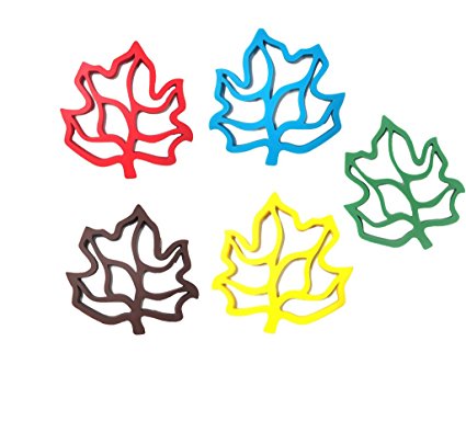 Swaroser 5PC Pack Silicone Pot Holder,trivet Mat,spoon Rest and Garlic Peeler Non Slip,flexible,durable,dishwasher Safe,heat Resistant Hot Pads 5 Colors Maple Leaves