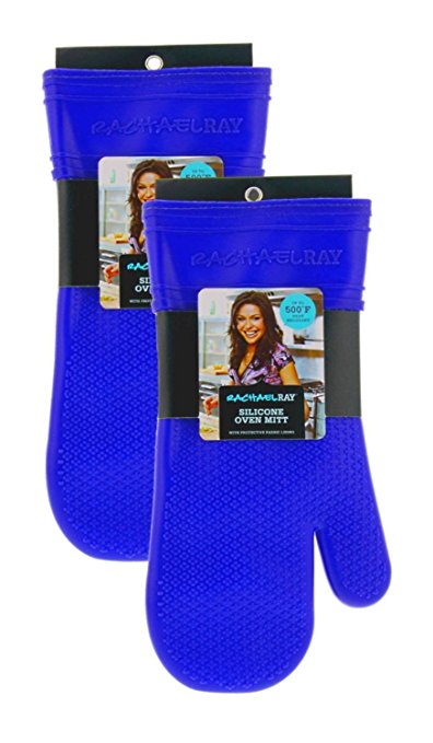Rachael Ray Silicone Kitchen Oven Mitt with Quilted Cotton Liner, Royal Blue 2pk