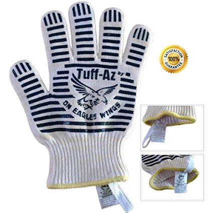 Oven Safety Mitts - Pair High Heat Resistant Cooking and Oven Gloves - Silicone Strips Both Sides For Grip - Kevlar Grill Gloves With Fingers Prevent Burns From Oven Trays