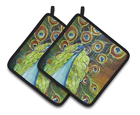 Caroline's Treasures Peacock Pair of Pot Holders JMK1209PTHD, 7.5HX7.5W, Multicolor