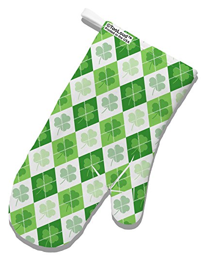 TooLoud St Patrick's Day Green Shamrock Argyle White Printed Fabric Oven Mitt All Over Print
