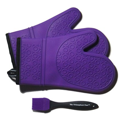 Super Flex Silicone Oven Mitt, Deluxe Quilted Liner, 1 Pair, Royal Purple, Bonus Sauce Brush